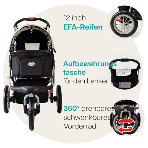 Innopet Hundebuggy Comfort EFA Eco Schwarz/Silber – faltbarer Hundewagen, Katzenwagen für Gelände & Strand – pannensichere 30cm Räder, recycelter Nylonstoff