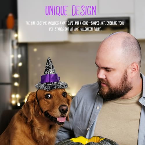 Disfraz Halloween para Perro con capa y sombrero gato miniatura 2