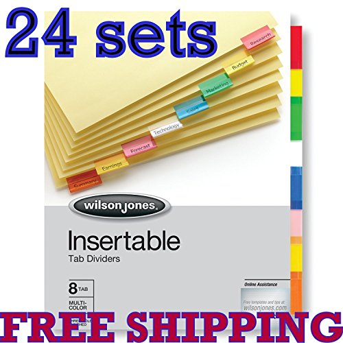 24 sets Wilson Jones Insertable Binder Tab Dividers, 8 Tab Multicolor (W54311A) - 24 packs of 8 sets