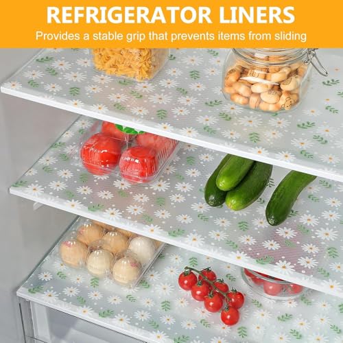Image of Premium Anti-Slip Kitchen Cabinet Drawer Shelf Mat Liner Sheets for Waterproof Shelf Paper with Modern Pattern EVA Cabinet Mat Easy to Cut Green Flower,Table, Kitchen Drawer mat