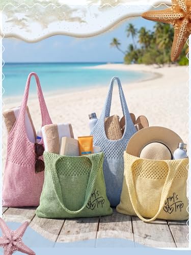 Patelai 4 Piezas Bolsas Tote de Malla Bordadas para Playa miniatura 3