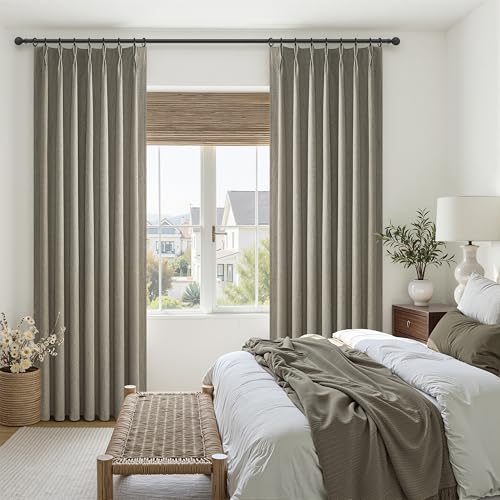 Image of Grey Green Blackout Linen Curtains 108 Inches Long for Living Room Bedroom, Pinch Pleated Boho Light Drapes Viral Window Curtain with Pinch Pleat Clips Thermal Insulated for Winter(40 inchWx108 inchLx2Panels)