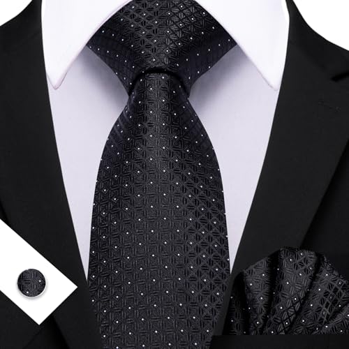 Image of YOHOWA Men Plaid /Striped Ties Set Silk Business Wedding Formal Fashion Necktie and Pocket Square Cufflinks Set