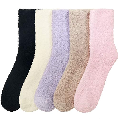 Fuzzy Socks Women Winter Warm Soft Cozy Cute Fluffy Plush Slipper Sock 5 Pairs