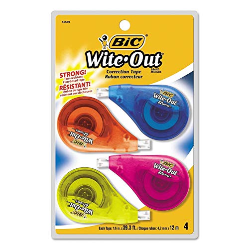 BIC Clean Wite-Out Brand EZ Correct Correction Tape, 4-Count, 5.25 x .75 x 8.125 (WOTAPP418-WHI) - 2 Pack