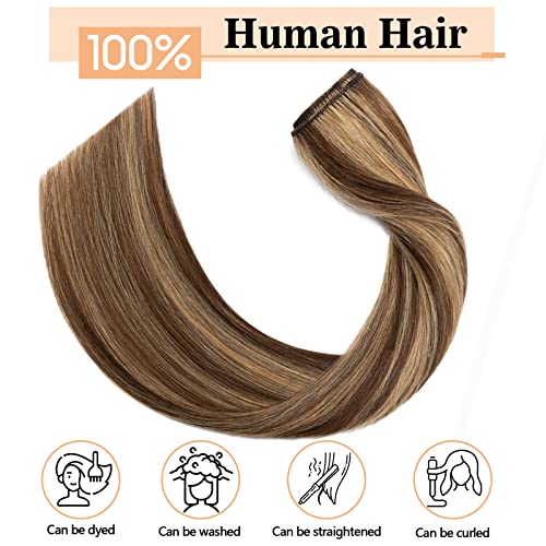 S-noilite Clip in Hair Extensions Real Human Hair,5Pcs Remy Natural Hair Extension Double Weft Seamless Clip in Hair Extensions Full Head for Women- #4P/27 Medium Brown & Dark Blonde-16 Inch(60g) - Image 2