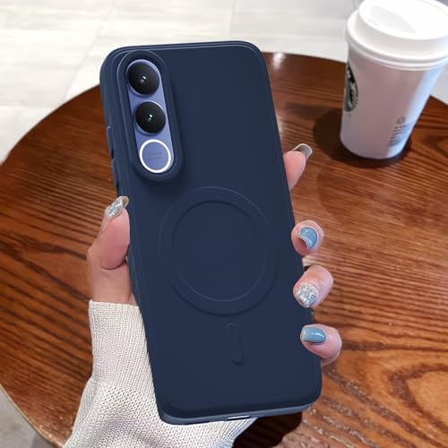 Image of Outlouders Back Cover for Vivo V70 FE 5G Soft Matte Silicone Cover with Slim Fit | Mag-Safe Logo (Not Mag-Safe Compatible) | Shockproof | Camera Protection Bumper Case (Blue)