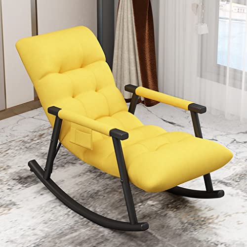 Waeyz Fabric Upholstered Rocking Chair, Metal Lounge Chair, Armrest Rocker With Cushion For Living Room, Bedroom, Balcony (Color : Yellow, Size : 96 * 59 * 83Cm) #TOP6