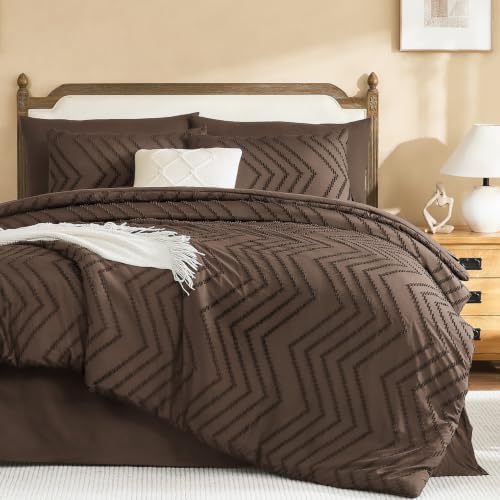 Image of Litanika Super King Size Comforter Set with Sheets Brown - 7 Pieces Bed in a Bag Oversized King Boho Tufted Complete Bedding Sets with Comforter, Sheets, Pillowcases & Shams