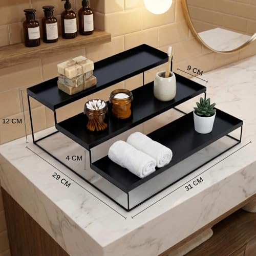 Image of Homify 3-Step Countertop Spice Rack & Utensil Organizer | Multipurpose Kitchen Storage Stand for Jars, Condiments, Bottles & Containers | No Assembly Needed | Rust-Resistant Metal (31x29x12 cm)