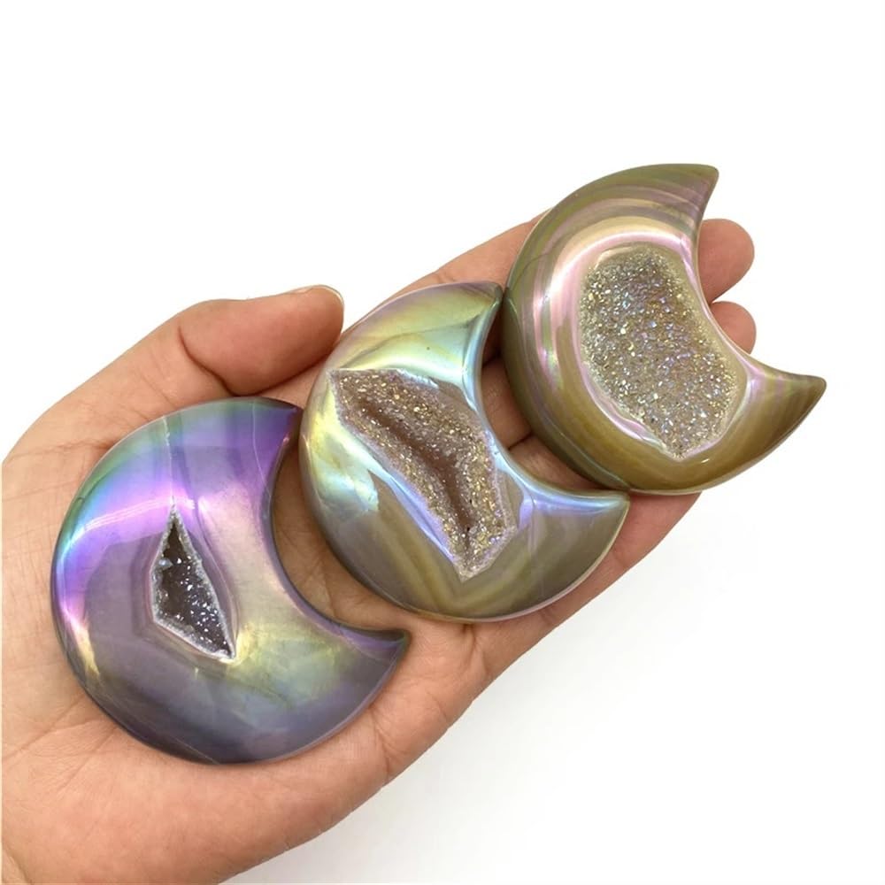 DPURPIWADY Stone 1pc Naural Agate Moon Carved Crystal Geode Quartz Figurine Crystals Decor Gift