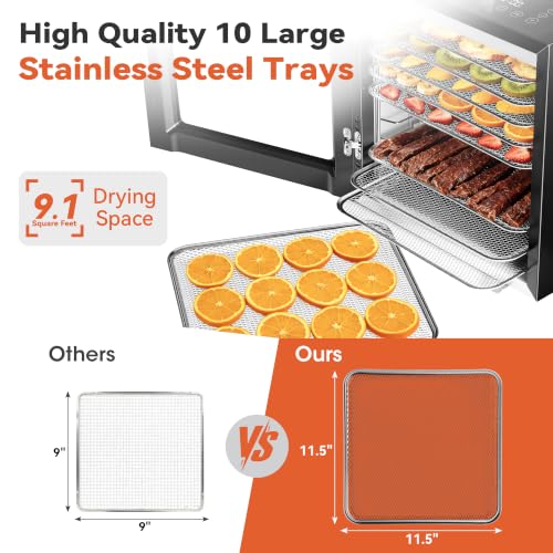 Image of Manastin Food Dehydrator Machine, With Large 10 Stainless Steel Trays, 850W Dryer for Meat Jerky, Fruit Vegetable, 95-167℉ Dehydrated Dryer, 48H Timer,10 Presets, Overheating Protection (Black)
