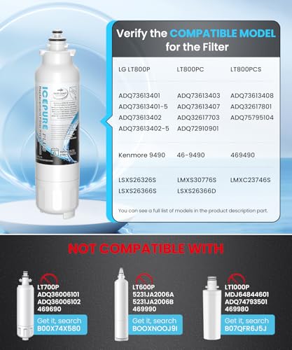 Image of ICEPURE PLUS 46-9490 NSF /ANSI 53 & 42 Certified Refrigerator Water Filter | Remove Lead, Replacement for LG LT800P, ADQ73613401, ADQ73613408, ADQ75795104, LMXS30776S, LSXS26366D, Kenmore 9490, 3PACK