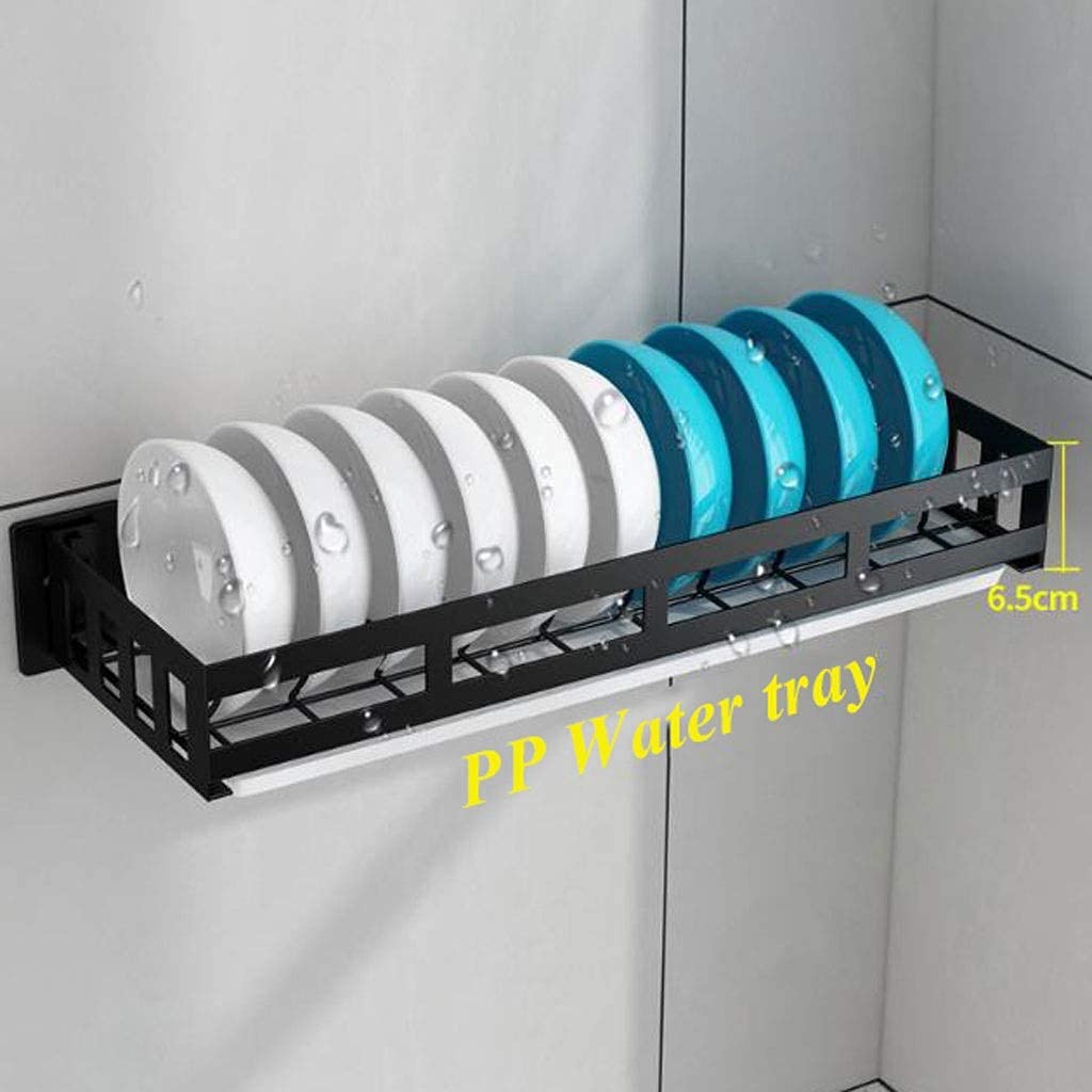 Abtropfgestell für Abtropfgestelle Abtropfgestell für Geschirr, Abtropfgestell und Abtropfbrett, Wand-Abtropfgestell mit Wasserschale, Schneidebrettablage, Topfdeckelablage, Schwar