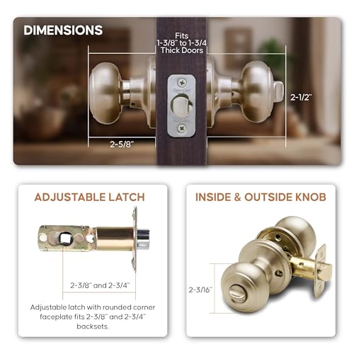Copper Creek Colonial Privacy Interior Door Knob – ANSI Grade-3 Certified, Modern Heavy Duty Handle, Easy Install and Reversible for Bedroom, Bathroom and Closets – Polished Brass (1 Pack) by Copper Creek - Image 4