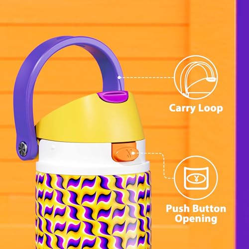 Image of 24 oz Insulated Water Bottle with Straw: Meoky Stainless Steel Water Bottle with Holder and Strap - Leak Proof, Cold for 24 Hours, Fits in Car Cup Holder, BPA-Free for Travel Sports Gym, Optic Wave