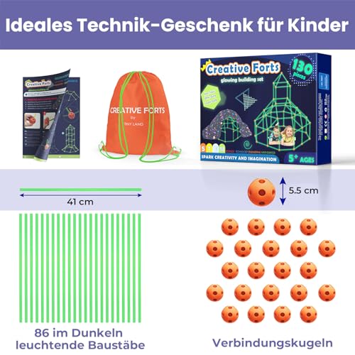 Tiny Land DIY Höhle Kinder Konstruktionsspielzeug - Im Dunkeln Leuchtendes, Outdoor Spielzeug für 5+ ahre alt Junge & Mädchen - 130PCS Kreatives Bauset Für Kinder Höhle Bauen Indoor