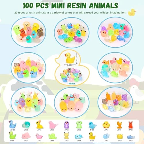 Image of FEXIA 100 Pcs Luminous Mini Resin Animals 20 Types Glow in the Dark Tiny Figurines Bulk Set for DIY Garden Aquarium Micro Landscape and Party Decoration Desk Pets and Miniature Accessories