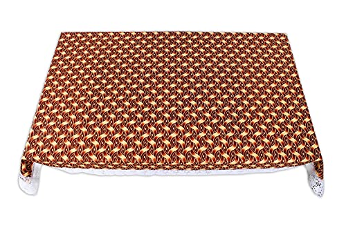 Image of The Furnishing Tree Waterproof PVC Rectangle Shaped 8 Seater Table Cover WxL 60x108 inches Interlocked Ropes Pattern Brown with White Border lace