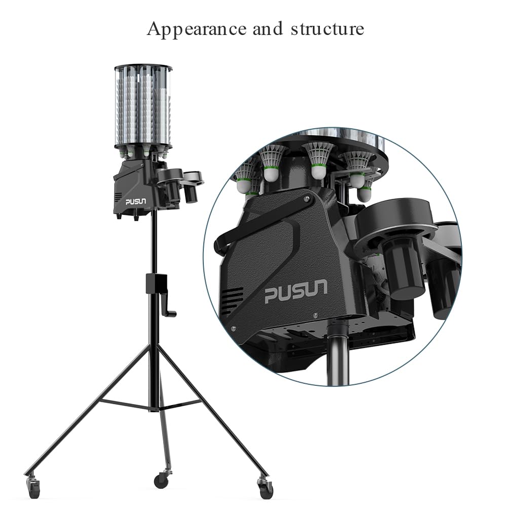 PB-6001 Pro - Volano professionale per badminton, controllo tramite app, capacità oltre 180 palline, funzione di smash con un clic, velocità/angolo regolabili, diverse modalità di allenamento, per