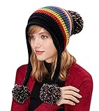 DOCILA Colorful Rainbow Stripe Beanie for Womens Adult Warm Winter Slouchy Knit Skull Cap with Ear F