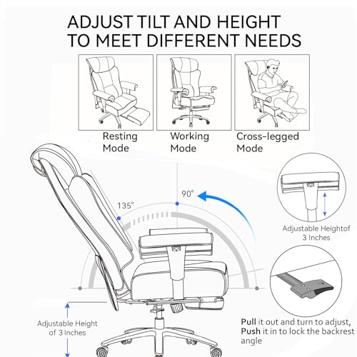 Efomao Ergonomic Office Chair 450LBS with Foot Rest, High Back PU Leather Big and Tall Executive Chair with Adjustable Padded Armrests, Lumbar Support for Home or Work, Heavy Duty Computer Chair, Blue