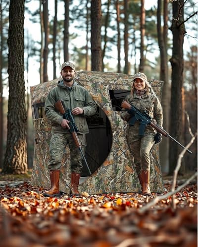 Hunting Blind, Pop Up Ground Blinds with 270° See Through Windows and Silent Magnetic Door, Lightweight for Outdoor Hunting