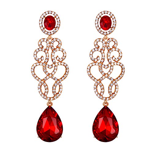 BriLove Wedding Bridal Dangle Earrings for Women Crystal Floral Filigree