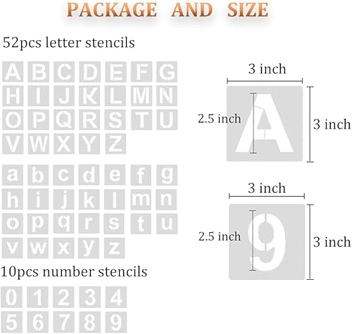Miniatura 2 de Eage Plantillas de letras del alfabeto de 2.5 pulgadas, 62 plantillas de números de letras de plástico reutilizables, plantillas de manualidades