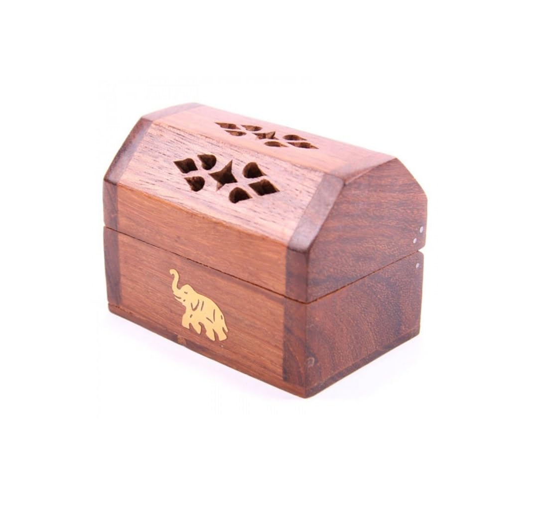 Puckator Mixed Sheesham Wood Mini Incense Burner Box-Elephant Inlay, Height 6Cm Length 8Cm Depth 5Cm