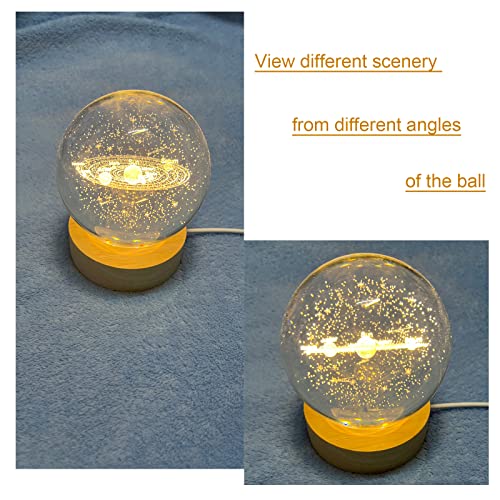 Image of 3.15 inch (80mm) Solar System Crystal Ball 3D Sun System Planets Model Globe with Wooden Base Home Decorative Ornament Astronomy Gifts for Lover Girlfriend