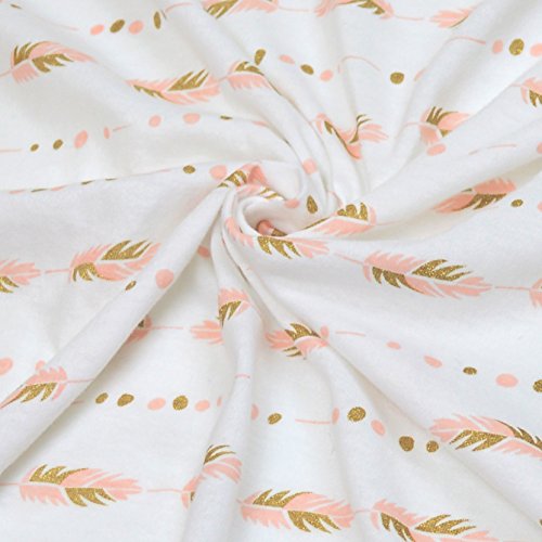 Image of TL Care Cotton Fitted Crib Sheet 52x28 inch, Gold and Pink Feather | 100% Natural Cotton Crib and Toddler Bed Sheets, Soft, Breathable & Hypoallergenic, Gentle on Skin, Neutral for Boys & Girls