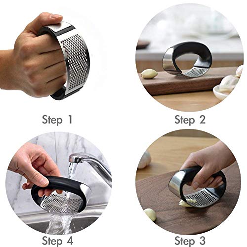 Stainless Steel Garlic Press Rocker Garlic Crusher Squeezer Slicer Mincer Chopper Kitchen Gadget with Handle