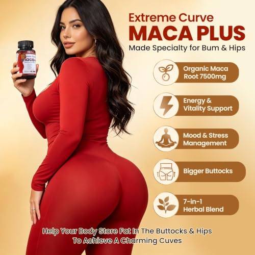 Image of Maca Plus Capsules, Organic Maca Root 7500mg, Vegan, 60 Ct | With Ashwagandha, Ginseng & Tribulus, Supports Energy, Mood & Curve for Women