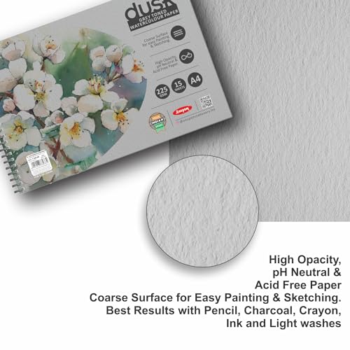Image of Anupam Dusk Grey Watercolour Paper Book - Cold Pressed - Wiro Bound - 225 GSM - 15 Sheets - A5