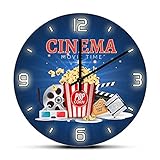 The Geeky Days Movie Time Popcorn Filmstrip Clapboard Tickets Silent Wall Clock Modern Design Film Lovers Home Decor Home Theater Media Room Watch 12inch