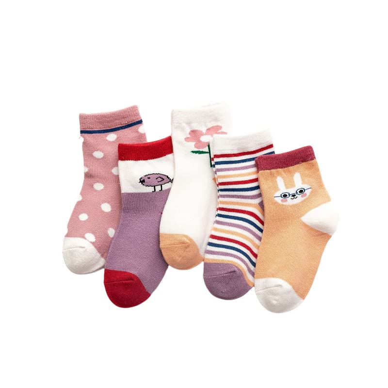 Image of Pink Socks for Girls, Calf length, Soft Pure Cotton, Lightweight & Breathable, 1 to 9 Years, Pack of 5, Designer socks, Gift Option