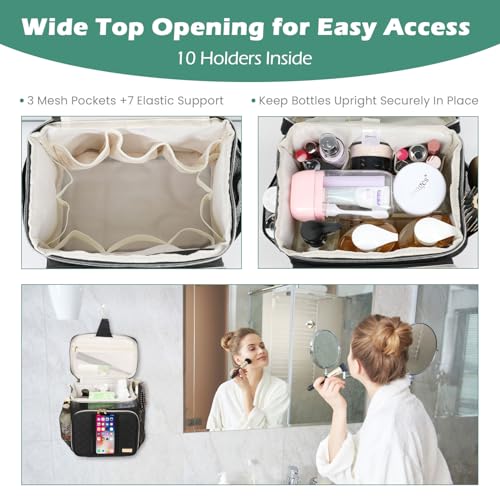 Travel Toiletry Bag for Women, Water Resistant Portable Hanging Toiletry Bags for Traveling, College Dorm, Bathroom, Gym, Shower Caddy, Organizer for Full Sized Bottles, Toiletries (Black)4