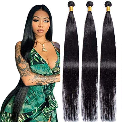Maxine Hair 10A Brazilian Virgin Straight Hair 100% Unprocessed Long inch 3 Bundles Human Hair Weave Extensions Natural Color Can Be Dyed and Bleached (36''&38''&40'')