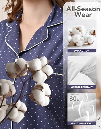 Image of NAP BOUND 100% Cotton Pajamas for Women Sets 2 Pieces Pjs Button short sleeves with Pockets Soft Sleepwear Loungewear XS-XXL