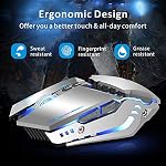 TENMOS T12 Wireless Gaming Mouse Rechargeable, 2.4G Silent Optical Wireless Computer Mice with Changeable LED Light for Laptop PC, 7 Buttons, 3 Adjustable DPI (Silver)
