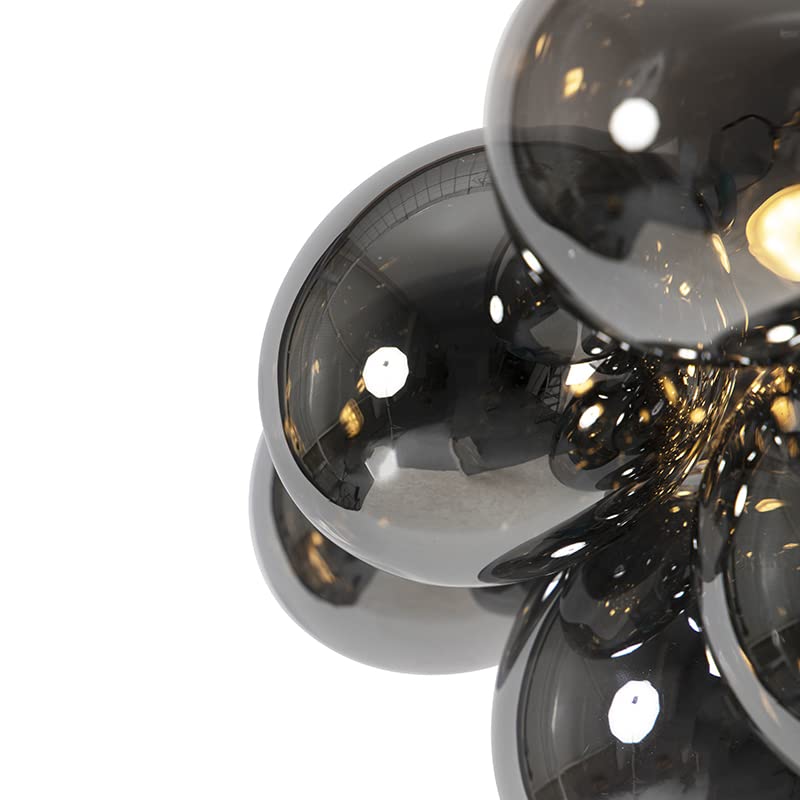 Qazqa Design Deckenleuchte, Deckenlampe - Uvas - Schwarz mit Rauchglas, 4-flammig, 40cm, Ideal als Flur, Schlafzimmerlampe und Wohnzimmerlampe