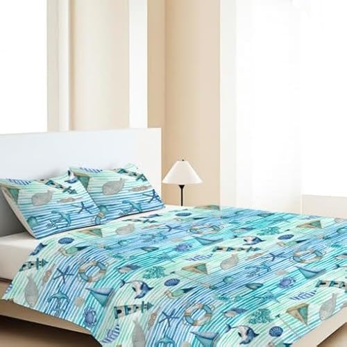 Copriletti Leggeri Estivi Fantasia Tessuto Piquet 100% Cotone (Mare, Singolo 180x270)