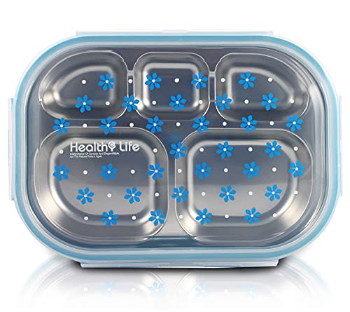 MARMITA POTE FITNESS COM 5 COMPARTIMENTOS PARA ALIMENTOS REFEIÇÃO AÇO INOX JACKI DESIGN AZUL