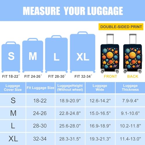Image of Space-Themed Luggage Cover - Durable Elastic Anti-scratch Travel Suitcase Protector with Wheel Access, Fits Most Carry-On and Checked Bags,L