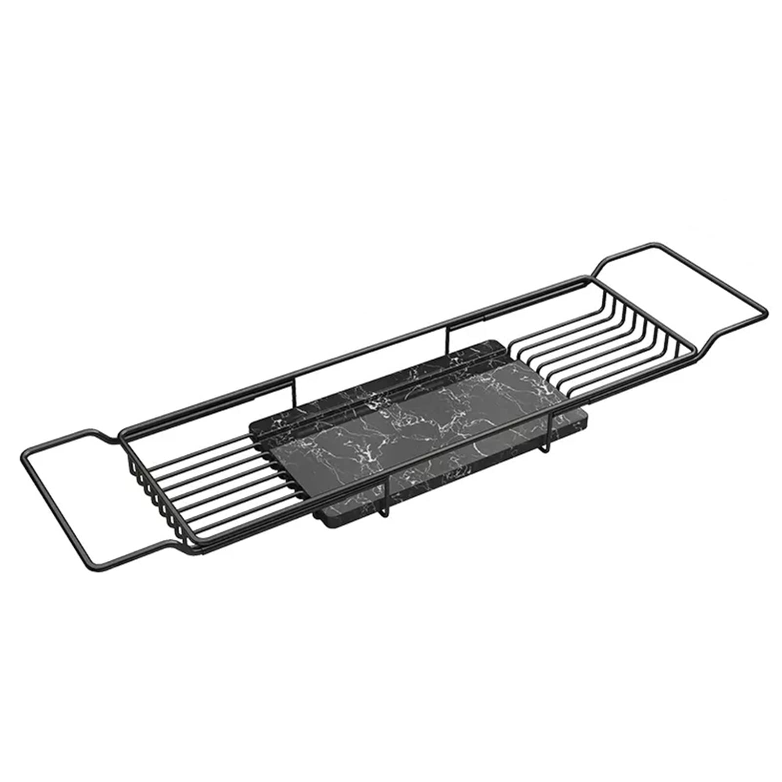 MYUYEE Expandable Bathtub Caddy Tray With Black Marble, Stainless Steel Bath Tub Tray Organizer Bathtub Cover For Luxury Bath, Spa Lover Distinctive Gift (Black)
