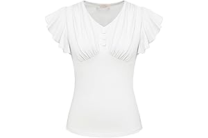 Graceful Belle Poque Vintage Summer V Neck Short Sleeve Cotton Tops for Women