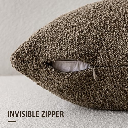 Image of Foindtower Set of 2, Decorative Textured Boucle Throw Pillow Covers Accent Solid Pillow Cases Soft Cozy Couch Cushion Case for Chair Sofa Bedroom Living Room Home Decor 24x24 Inch Light Brown