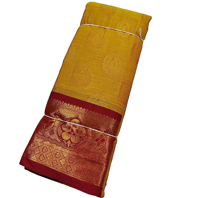 Handloom Pure Masarised Cotton Saree With Running Blouse Piece For Womens - Silk Gold