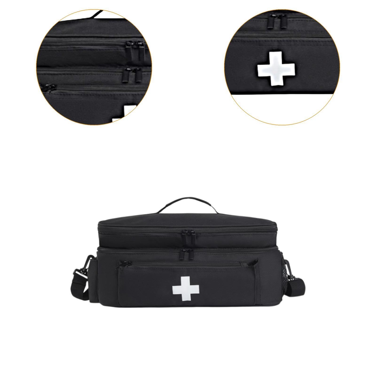 Borsa di primo soccorso, borsa vuota, chiusura lampo liscia, custodia per le emergenze, kit di emergenza, organizer per attività all'aperto, casa, escursionismo (nero)